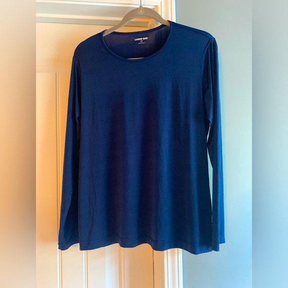 Lands End Womens Swim Shirt Cover Up Top Size L/P Blue Long Sleeve - Picture 1 of 4